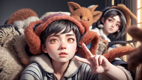 child fox,anime 3d,laika,furta,children's eyes,kids illustration,furry,tracer,3d fantasy,cinema 4d,fur clothing,kawaii children,monchhichi,fur,photoshop manipulation,anime japanese clothing,b3d,digital compositing,photo manipulation,children's background