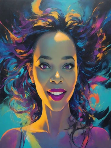 oil painting on canvas,moana,ultraviolet,painting technique,bjork,la violetta,young woman,oil painting,girl portrait,oil on canvas,mystical portrait of a girl,art,cg artwork,digital art,fantasy portrait,fantasia,chalk drawing,luminous,aquarius,art painting