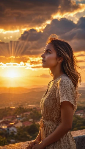 yogananda,golden light,sun,romantic portrait,woman thinking,woman silhouette,sunset,meditative,divine healing energy,sunset glow,salt and light,praying woman,goldenlight,breathtaking,self hypnosis,radiance,connectedness,meditation,the law of attraction,celtic woman,Photography,General,Realistic