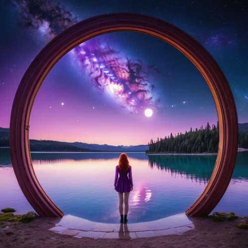 stargate,portals,parabolic mirror,magic mirror,wormhole,dreams catcher,semi circle arch,photomanipulation,life is a circle,fantasy picture,inner space,cosmos,time spiral,creative background,cosmic eye,the universe,photo manipulation,electric arc,torus,dream world