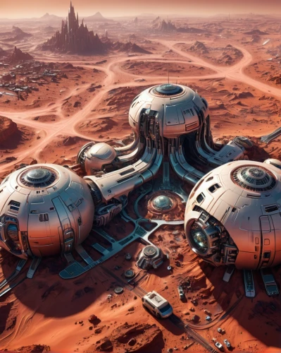 futuristic landscape,futuristic architecture,sci fi,sci - fi,sci-fi,scifi,space ships,red planet,futuristic art museum,mission to mars,alien planet,spaceships,alien world,roof domes,starship,spaceship space,solar cell base,valerian,concept art,alien ship,Conceptual Art,Sci-Fi,Sci-Fi 03