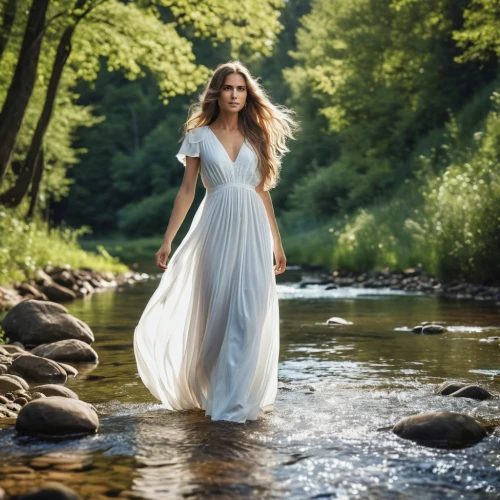 celtic woman,girl in a long dress,girl on the river,long dress,bridal veil,the blonde in the river,girl in white dress,enchanting,rusalka,water nymph,country dress,celtic queen,white dress,floating on the river,white winter dress,ballerina in the woods,wedding gown,river of life project,flowing water,flowing,Photography,General,Realistic