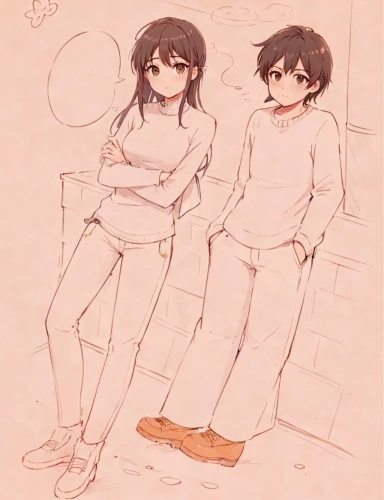 boy and girl,hiyayakko,sweatpants,pajamas,holding hands,young couple,little boy and girl,sweatpant,hold hands,cute clothes,winter clothes,winter clothing,school clothes,chibi kids,resting,kawaii children,honmei choco,napping,white clothing,chibi children,Anime,Anime,Realistic