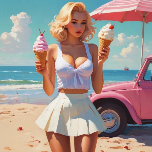 woman with ice-cream,retro pin up girl,retro pin up girls,pink ice cream,ice cream van,pin-up girls,pin-up girl,ice creams,soft serve ice creams,ice-cream,milkshake,ice cream cone,50's style,ice cream,pin up girl,ice cream stand,icecream,pin up girls,pinup girl,ice cream icons,Conceptual Art,Fantasy,Fantasy 32