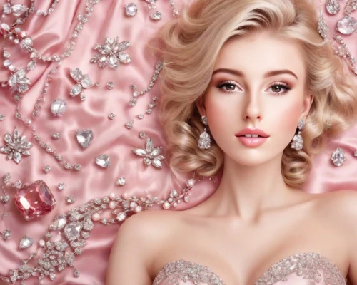 magnolieacease,barbie doll,pink beauty,pink background,porcelain doll,pink glitter,peach,pink lady,doll's facial features,pink floral background,jeweled,bridal clothing,love pearls,rhinestones,sugar candy,airbrushed,light pink,aphrodite,retouching,lycia