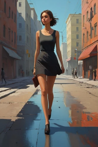 girl walking away,woman walking,pedestrian,a girl in a dress,girl in a long dress,a pedestrian,world digital painting,digital painting,girl in a long,female runner,city ​​portrait,man in red dress,woman shopping,the girl at the station,street scene,girl in a long dress from the back,narrow street,pedestrians,girl with bread-and-butter,walking,Conceptual Art,Sci-Fi,Sci-Fi 07