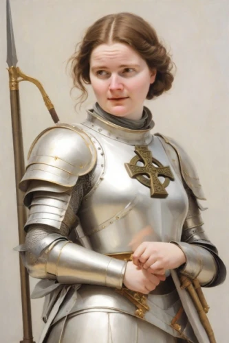 joan of arc,paladin,female warrior,girl in a historic way,cuirass,breastplate,crusader,swordswoman,épée,angel moroni,armour,heavy armour,knight armor,cullen skink,porcelaine,knight,warrior woman,armor,tudor,aa