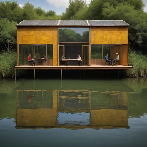 houseboat,house with lake,floating huts,boat house,stilt house,boathouse,boat shed,house by the water,stilt houses,floating restaurant,summer house,cube stilt houses,fishing float,inverted cottage,fishing tent,picnic boat,pool house,holiday home,cubic house,aqua studio,Art,Artistic Painting,Artistic Painting 49