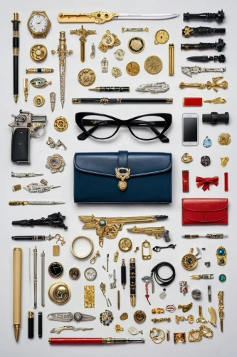 luxury accessories,flat lay,assemblage,accessories,summer flat lay,toolbox,women's accessories,christmas flat lay,attache case,writing accessories,components,woodwind instrument accessory,brass instrument,disassembled,luxury items,accesories,flatlay,compartments,gunsmith,gold trumpet,Unique,Design,Knolling