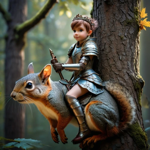 3d fantasy,fantasy picture,schleich,fairy tale character,atlas squirrel,the squirrel,hunting scene,fairytale characters,children's fairy tale,digital compositing,fantasy art,douglas' squirrel,squirrels,squirrel,wood elf,acorns,woodland animals,robin hood,fairy tale,faery,Photography,General,Fantasy