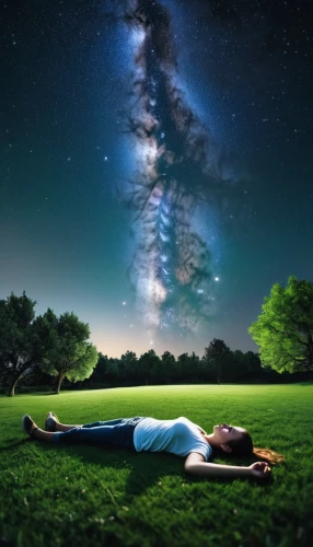 stargazing,astronomy,the night sky,astronomer,astronomers,the universe,girl lying on the grass,astronomical,self hypnosis,night sky,starfield,conceptual photography,the milky way,universe,nightsky,astral traveler,photo manipulation,night image,dreaming,photoshop manipulation,Photography,General,Realistic