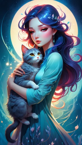 luna,calico cat,girl with dog,fantasy portrait,indigo,capricorn mother and child,kitten,sun and moon,kitsune,ritriver and the cat,calico,zodiac sign gemini,kittens,cat child,hedwig,cat lovers,moon and star,pet,cat with blue eyes,mystical portrait of a girl,Conceptual Art,Daily,Daily 24
