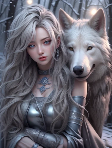 two wolves,wolf couple,fantasy portrait,fantasy art,fantasy picture,gray wolf,fairy tale icons,wolf,european wolf,wolves,carpathian shepherd dog,silver fox,ursa,canidae,fairy tale character,the snow queen,white rose snow queen,companion dog,white shepherd,howling wolf