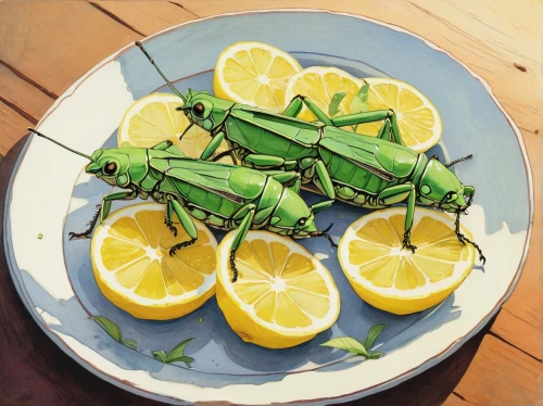 lemon slices,slice of lemon,citrus food,katydid,citrus,lemonsoda,lemon juice,grasshopper,lemon,poland lemon,yuzu,sliced lime,lemon peel,locusts,lemons,lemon-lime,dried-lemon,lemon slice,green oranges,lemon half,Illustration,Realistic Fantasy,Realistic Fantasy 12