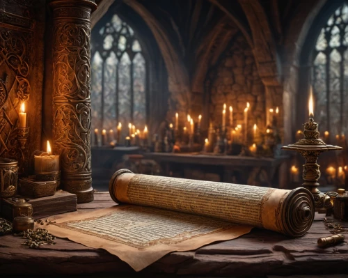 candlemaker,prayer book,parchment,candlelight,hymn book,candlelights,medieval,a candle,ornate room,candles,candle wick,divination,apothecary,scrolls,golden candlestick,hall of the fallen,candle,burning candle,candlesticks,magic book,Photography,General,Fantasy