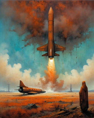 airships,airship,atomic age,launch,lift-off,sci fiction illustration,rocketship,spacecraft,zeppelin,missile,space art,spaceplane,rocket ship,zeppelins,pioneer 10,rocket-powered aircraft,hindenburg,rocket launch,air ship,nuclear weapons,Conceptual Art,Daily,Daily 31