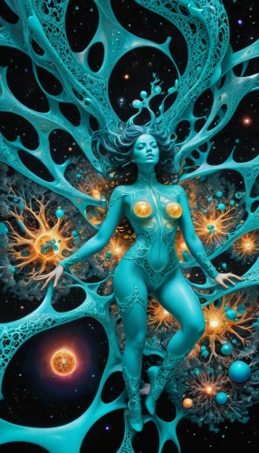 dr. manhattan,astral traveler,earth chakra,psychedelic art,sci fiction illustration,cosmic flower,mind-body,astral,consciousness,fractals art,the universe,fractal environment,inner space,nebula guardian,shamanism,cosmic,meridians,blue enchantress,universe,apophysis,Illustration,Realistic Fantasy,Realistic Fantasy 39