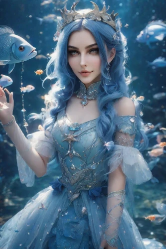 the sea maid,fairy queen,ice queen,water nymph,blue enchantress,fairy tale character,winterblueher,mermaid background,god of the sea,fantasy picture,under the sea,a princess,the snow queen,underwater background,fantasy portrait,under sea,princess sofia,fantasia,mermaid,cinderella,Photography,Realistic