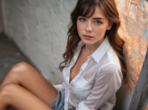 white shirt,sitting on a chair,female model,jena,british actress,model,cotton top,girl on the stairs,in a shirt,girl in white dress,romantic look,lara,portrait photography,feist,sitting,beautiful young woman,attractive woman,orla,model beauty,orlova chuka,Photography,General,Natural