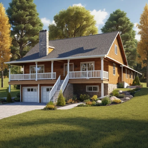 summer cottage,3d rendering,new england style house,chalet,log home,wooden house,log cabin,small cabin,cottage,country cottage,house in the forest,mid century house,prefabricated buildings,inverted cottage,the cabin in the mountains,timber house,render,home landscape,country house,eco-construction,Photography,General,Realistic