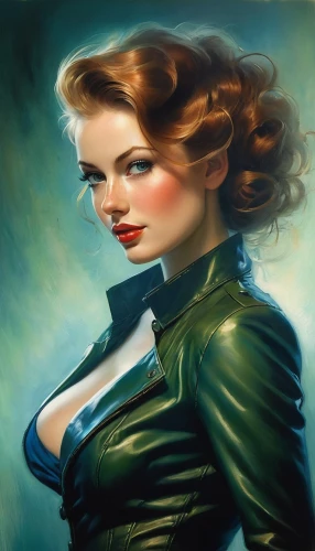 maureen o'hara - female,retro pin up girl,pin-up girl,pin up girl,pin ups,world digital painting,femme fatale,retro pin up girls,pin up,retro woman,fantasy art,fantasy woman,pinup girl,retro women,fantasy portrait,art painting,oil painting on canvas,painting technique,pin-up,pin-up model,Illustration,Realistic Fantasy,Realistic Fantasy 16