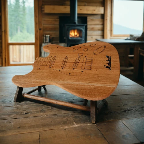 guitar easel,dulcimer,guitar bridge,music chest,rocking chair,wooden instrument,nyckelharpa,wooden saddle,psaltery,wood bench,horse-rocking chair,wooden sled,acoustic-electric guitar,slide guitar,bass banjo,wooden top,guitar,wooden bench,stringed instrument,music stand,Small Objects,Indoor,Rustic Cabin
