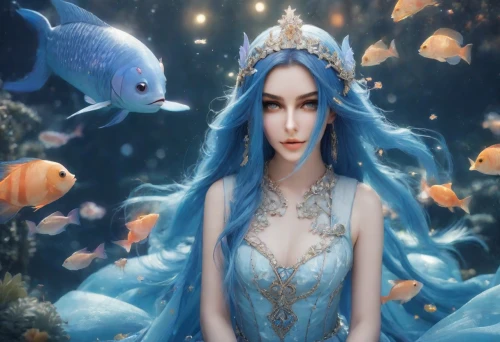 the snow queen,blue enchantress,ice queen,fairy queen,merfolk,god of the sea,fantasia,mermaid background,fantasy picture,elsa,under the sea,mermaid,fantasy woman,under sea,3d fantasy,fantasy art,the sea maid,underwater background,believe in mermaids,jasmine blue,Photography,Realistic
