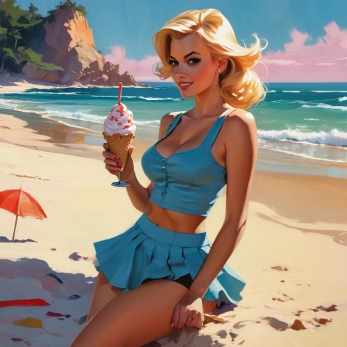 woman with ice-cream,retro pin up girls,retro pin up girl,pin-up girl,pin-up girls,summer background,pin up girl,candy island girl,milkshake,ice cream icons,pin up girls,pinup girl,ice cream cone,ice cream,retro girl,ice creams,ice-cream,ice cream stand,beach background,pin-up,Conceptual Art,Oil color,Oil Color 04