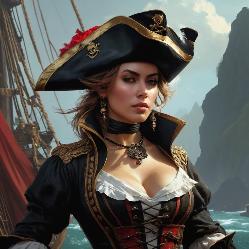 pirate,pirate flag,pirate treasure,jolly roger,the sea maid,pirates,scarlet sail,seafaring,black pearl,galleon,east indiaman,piracy,pirate ship,caravel,fantasy portrait,sea fantasy,sails,sailer,naval officer,galleon ship,Conceptual Art,Fantasy,Fantasy 11