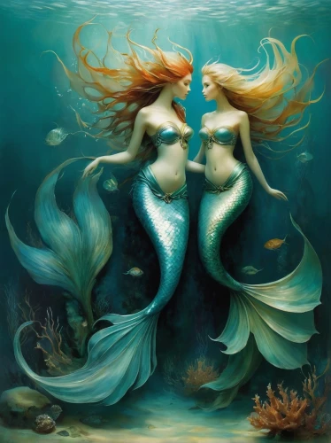 mermaids,believe in mermaids,mermaid background,mermaid vectors,merfolk,let's be mermaids,mermaid,the zodiac sign pisces,the sea maid,pisces,sirens,under sea,mermaid scale,two fish,underwater background,green mermaid scale,mermaid tail,siren,undersea,amorous,Illustration,Realistic Fantasy,Realistic Fantasy 16