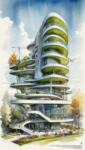 futuristic architecture,residential tower,modern architecture,eco hotel,bulding,condominium,eco-construction,kirrarchitecture,multi-storey,modern building,arhitecture,archidaily,3d rendering,multistoreyed,autostadt wolfsburg,solar cell base,appartment building,multi-story structure,residential building,arq