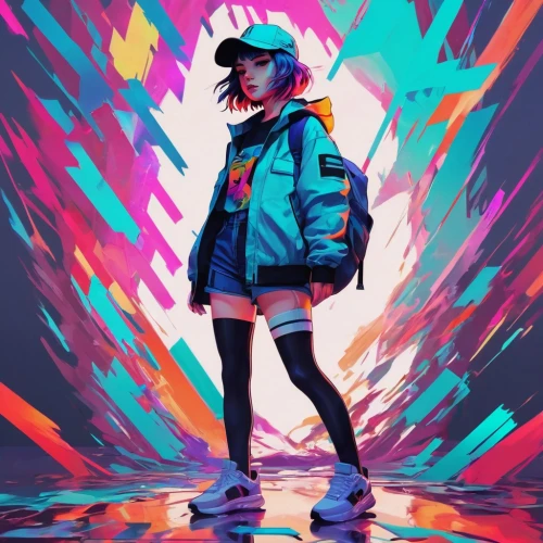 colorful doodle,neon colors,jacket,2d,neon,vector girl,parka,windbreaker,neon light,raincoat,80's design,colors,neon ghosts,cyan,neon lights,colorful background,80s,ultraviolet,neon arrows,fashionable girl,Conceptual Art,Daily,Daily 21