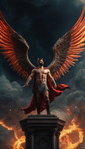 the archangel,archangel,business angel,angelology,fire angel,uriel,lucifer,guardian angel,griffin,fallen angel,angel of death,garuda,heaven and hell,angels of the apocalypse,black angel,pillar of fire,daemon,photo manipulation,stone angel,sparta,Photography,General,Fantasy