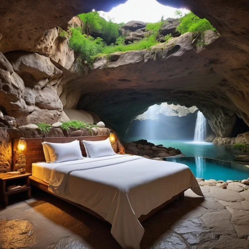 cave on the water,luxury hotel,sleeping room,sea cave,cave church,waterbed,great room,secluded,boutique hotel,cliff dwelling,lodging,morocco,cave,hideaway,luxury bathroom,accommodation,bedrock,glacier cave,cappadocia,cave tour,Photography,General,Realistic
