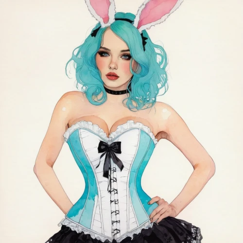 bunny,deco bunny,white rabbit,fashion illustration,watercolor pin up,easter bunny,white bunny,rabbit ears,gray hare,little bunny,pinup girl,rabbit,pin-up girl,pin up girl,cottontail,bunny tail,pin ups,valentine pin up,pin up,retro pin up girl,Illustration,Paper based,Paper Based 19