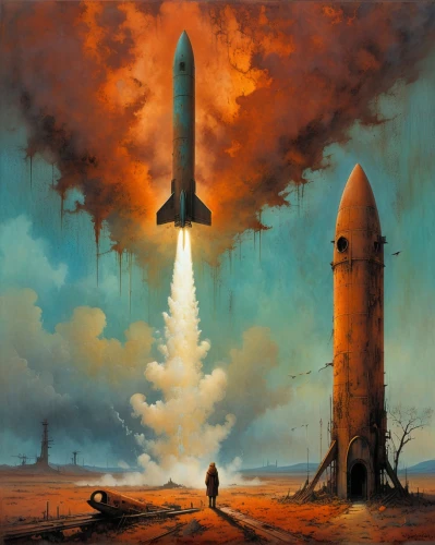 space art,rockets,launch,sci fiction illustration,missiles,space ships,spaceships,atomic age,rocket launch,missile,spacecraft,lift-off,space craft,rocket ship,world digital painting,rocketship,mission to mars,launch preparation,futuristic landscape,soyuz,Conceptual Art,Daily,Daily 31