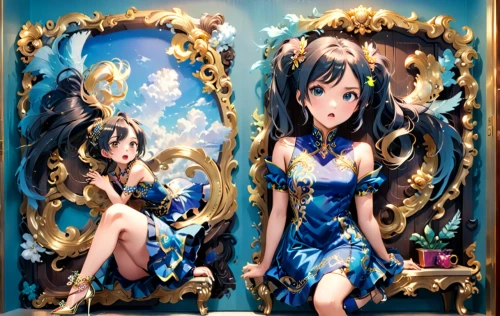 tsumugi kotobuki k-on,euphonium,magic mirror,jasmine blue,mirror image,mirror frame,mermaid background,mirror reflection,sonoda love live,alice,azusa nakano k-on,mirror,japanese idol,anime japanese clothing,fairy tale character,fairy tale icons,banner set,mirrored,the mirror,amano,Anime,Anime,Realistic