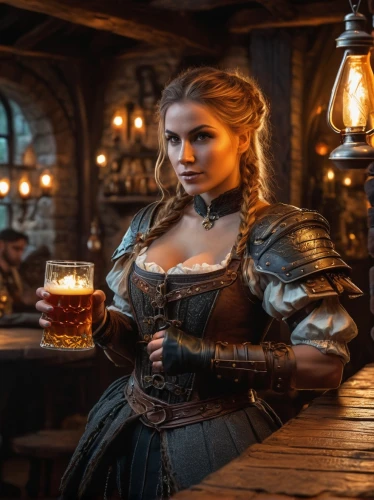 barmaid,pub,flagon,a pint,bartender,tavern,celtic queen,beer stein,female alcoholism,tankard,medieval,beer pitcher,beer crown,apfelwein,beer tap,pint,bavarian,two types of beer,goblet,unique bar,Photography,General,Fantasy