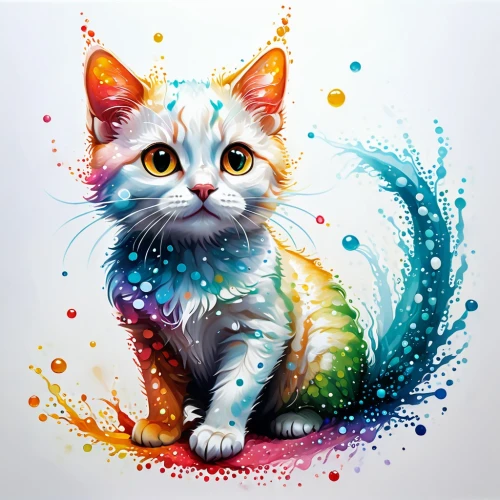 cat vector,watercolor cat,drawing cat,cartoon cat,cat on a blue background,cat image,rainbow pencil background,breed cat,cat drawings,rainbow background,calico cat,cute cat,cat portrait,rangoli,cat cartoon,colorful foil background,colored pencil background,white cat,capricorn kitz,colorful background,Illustration,Realistic Fantasy,Realistic Fantasy 01