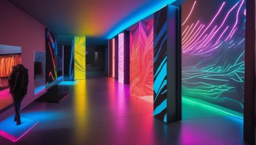 light art,neon arrows,light space,neon ghosts,light graffiti,colored lights,futuristic art museum,colorful light,neon light,neon lights,light phenomenon,light paint,light spectrum,hallway space,light drawing,prism,color wall,mirror house,uv,drawing with light,Photography,General,Natural