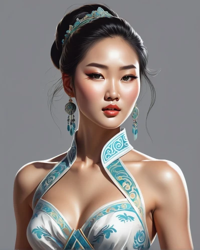oriental princess,chinese art,mulan,oriental girl,inner mongolian beauty,asian woman,asian costume,oriental,teal blue asia,vietnamese woman,world digital painting,oriental painting,peking opera,fantasy portrait,ao dai,chinese style,asian culture,miss vietnam,asian vision,chinese background,Illustration,Paper based,Paper Based 03