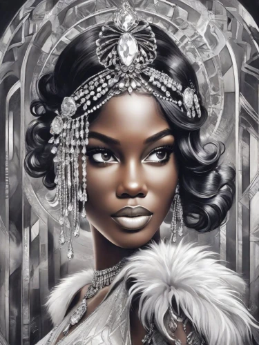 fantasy portrait,african american woman,fantasy art,african art,african woman,black woman,the snow queen,art deco woman,queen crown,fashion illustration,queen of the night,queen anne,tiana,nigeria woman,sci fiction illustration,cleopatra,afro american,imperial crown,brandy,afro american girls