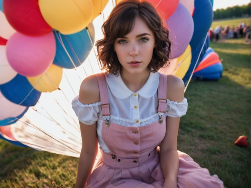 pink balloons,feist,parachute,balloons,meadow,wonderland,girl in overalls,chairlift,balloon,vintage girl,balloon trip,balloon and wine festival,vintage dress,ballooning,little girl with balloons,red balloons,eleven,colorful balloons,hot air balloons,balloon-like,Photography,General,Natural