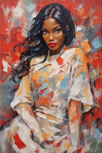 oil painting on canvas,oil painting,oil on canvas,oil paint,art painting,african american woman,african woman,young woman,portrait of a girl,artist portrait,on a red background,fabric painting,painting,woman portrait,acrylic paint,girl portrait,custom portrait,photo painting,maria bayo,girl in cloth