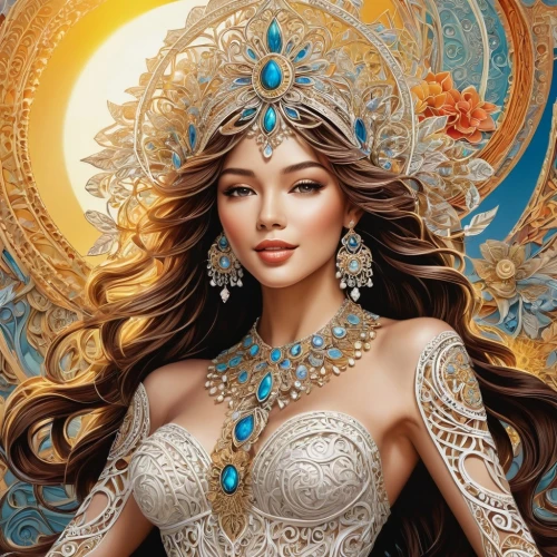 fantasy art,oriental princess,fantasy portrait,arabian,fantasy woman,miss vietnam,eurasian,cleopatra,jasmine,boho art,asian woman,fantasy picture,vietnamese woman,diadem,asian vision,orientalism,golden crown,filigree,gold filigree,radha,Illustration,Black and White,Black and White 03