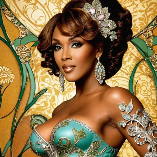lily of the nile,beautiful african american women,tiana,jasmine,african american woman,jasmine bush,west indian jasmine,oriental princess,miss universe,celtic queen,queen,brandy,queen bee,beautiful woman,brazil carnival,miss vietnam,cameroon,queen of the night,jasmine flower,milk chocolate,Illustration,Retro,Retro 13