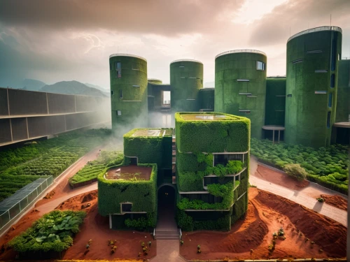 cube stilt houses,eco-construction,juice plant,vegetables landscape,cooling towers,eco hotel,wine growing,solar cell base,growing green,organic farm,wine-growing area,terraforming,cooling tower,industrial landscape,futuristic architecture,wastewater treatment,futuristic landscape,coconut water concentrate plant,crop plant,container plant,Photography,General,Cinematic