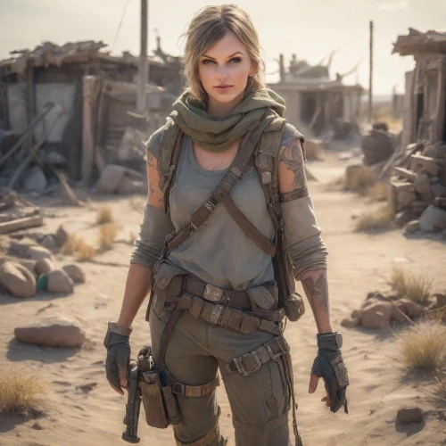 piper,female warrior,combat medic,mad max,desert fox,girl with a gun,wasteland,girl with gun,fallout4,mara,huntress,post apocalyptic,nomad,ranger,woman holding gun,fallout,mercenary,scarf,female hollywood actress,quiet,Photography,Realistic