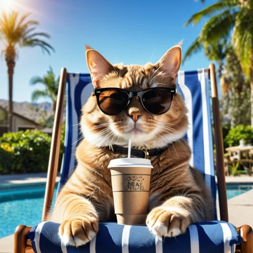 cat coffee,cat drinking tea,summer feeling,sunlounger,cat european,piña colada,iced coffee,cat drinking water,alfresco,keep cool,cat-ketch,iced latte,american bobtail,cat resting,to sunbathe,aegean cat,cold drink,coconut drinks,cat image,deckchair,Photography,General,Realistic
