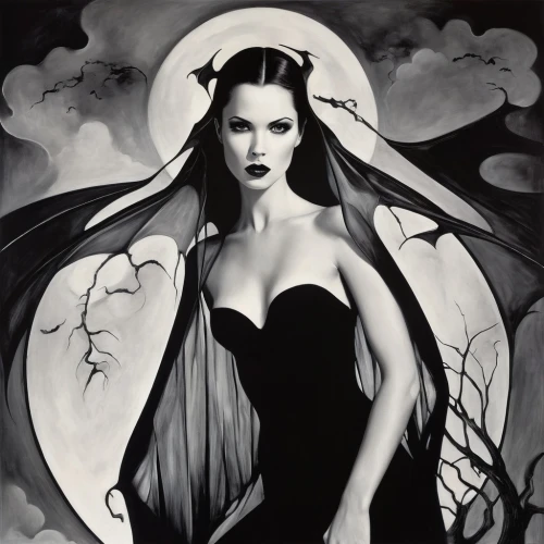 vampira,gothic woman,vampire lady,vampire woman,gothic portrait,dark gothic mood,the witch,dark angel,gothic fashion,queen of the night,goth woman,the enchantress,gothic dress,halloween poster,dark art,black angel,mourning swan,sorceress,queen of hearts,witch,Illustration,Black and White,Black and White 07